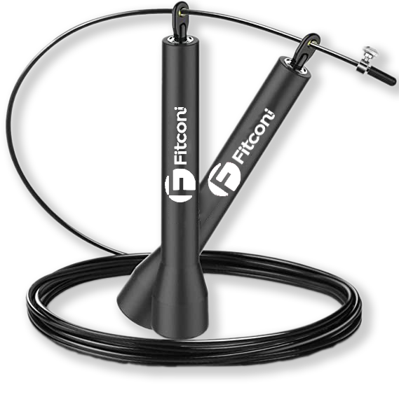 Comba para entrenamiento Crossfit marca Fitconi de color negro y logo en blanco