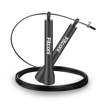 Comba para entrenamiento Crossfit marca Fitconi de color negro y logo en blanco